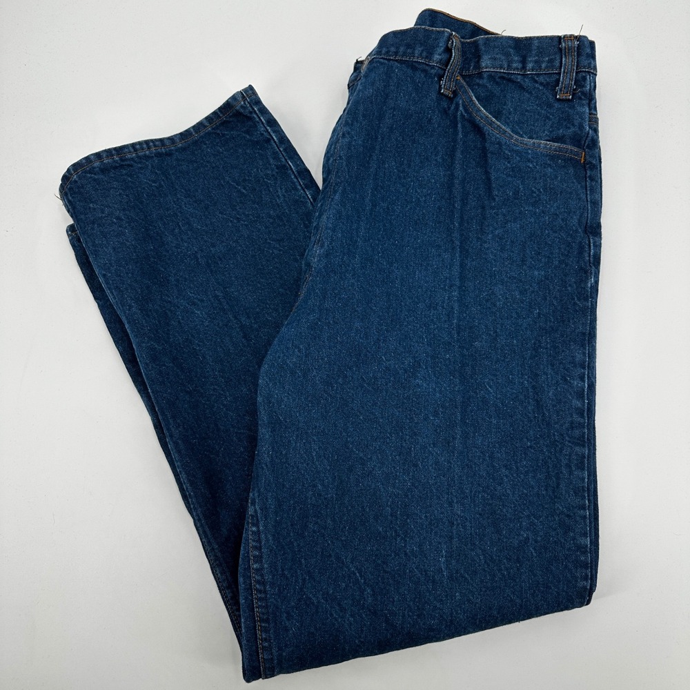 Vintage JCPenney Plain Pockets Men Jeans 42x30 Dark Wash Blue Denim Straight Leg
